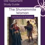 Promotional book cover for 'The Shunammite Woman' study guide by Erin Ropelato, featuring a biblical-era illustration on a white frame against a purple background.